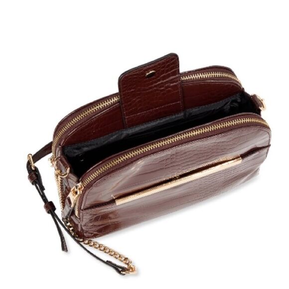 Chocolate Brown Faux Crocodile Leather Crossbody - Picture 4 of 4